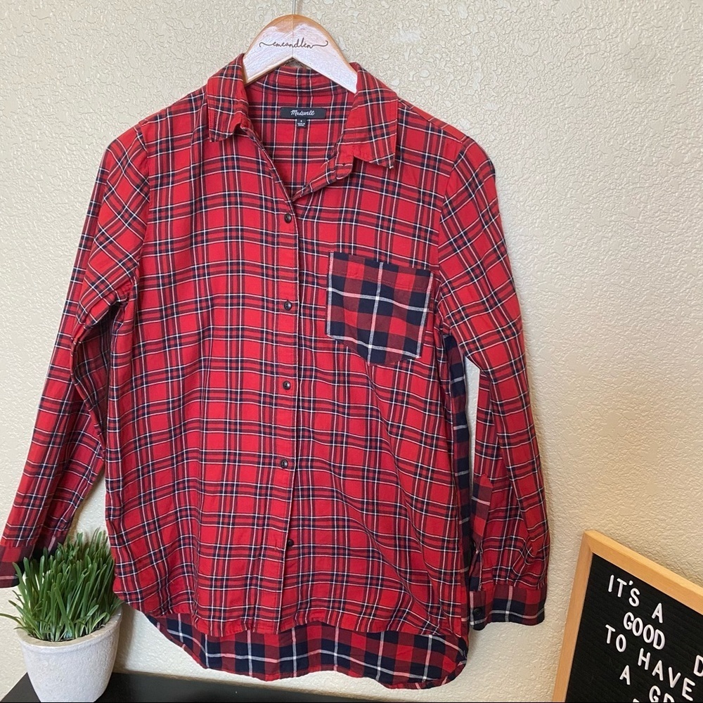 Madewell red plaid flannel style shirt button‎ down small Buffalo check